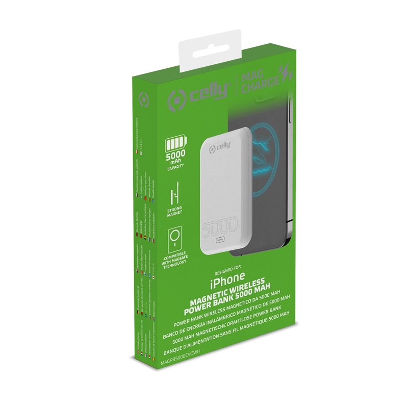 Celly MAGPB5000EVO - MagSafe Wireless Power Bank 5000 Mah