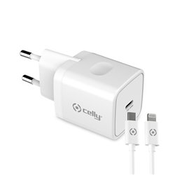Celly TC1C20WLIGHT - Caricabatterie USB-C con cavo USB-C to Lightning 20W