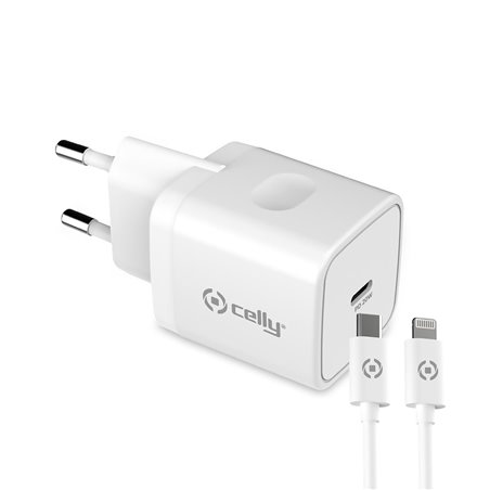 Celly TC1C20WLIGHT - Caricabatterie USB-C con cavo USB-C to Lightning 20W