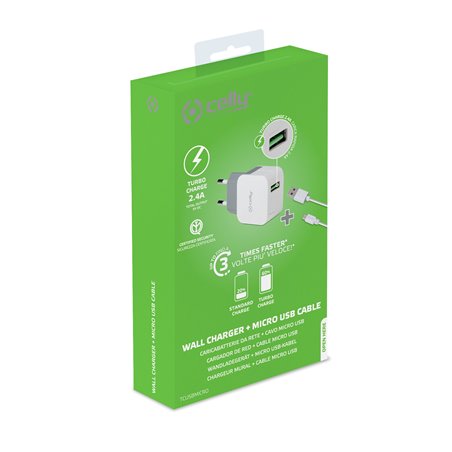 Celly Caricatore 12W con presa USB e cavo USB-A to Micro Usb