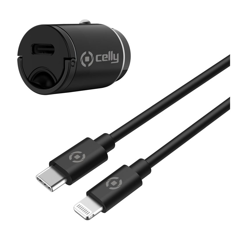 Celly Caricabatterie da auto 20W ultracompatto con cavo USB-C a Lightning