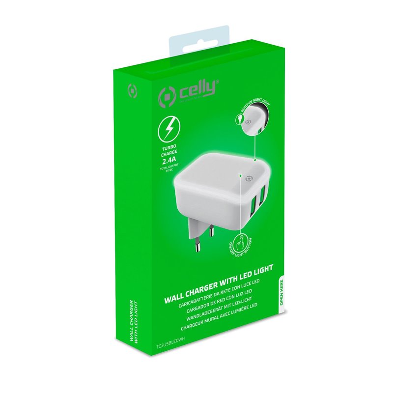 Celly Caricabartterie con luce led integrata TC2USBLE
