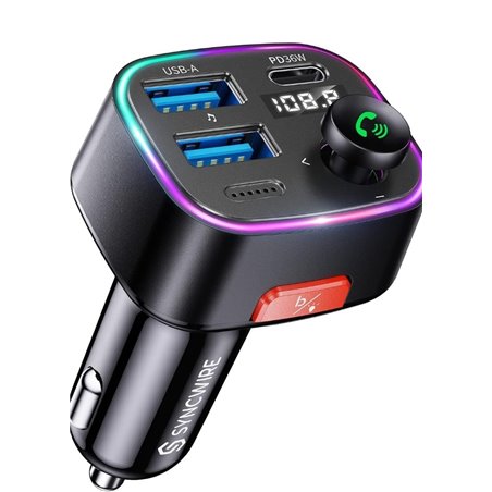 Syncwire Trasmettitore FM Bluetooth 5.3 per Auto con caricabatterie 48w