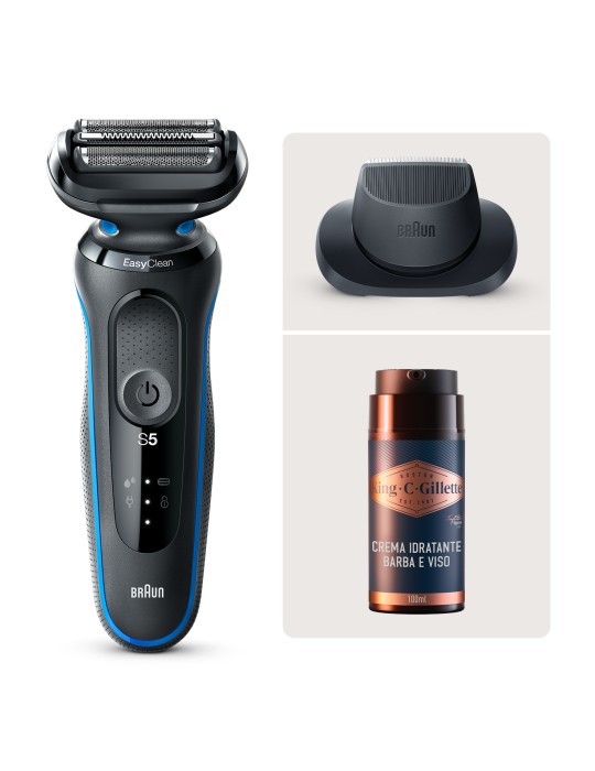 Rasoio elettrico Braun Series 5 51-B1200s e Crema viso e barba King C. Gillette 100 ml