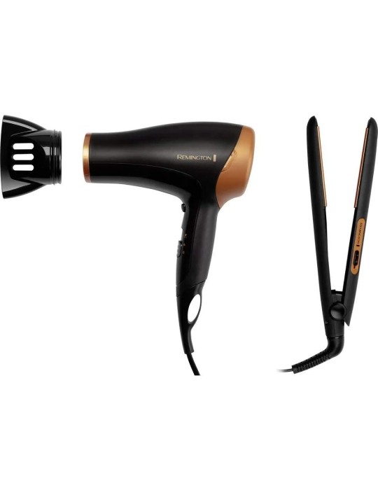 Remington Phon Asciugacapelli Potenza 2000 W + Piastra per Capelli in Ceramica - D3012GP