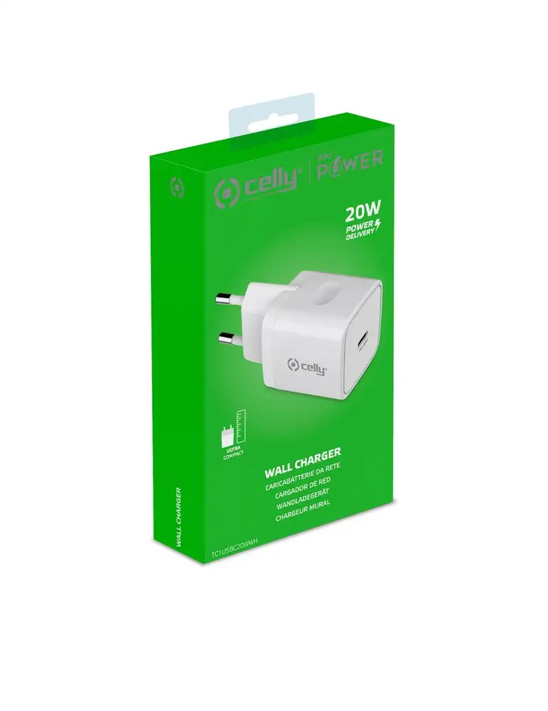 Celly Caricabatterie usb-c 20w bianco compatto 8021735764083