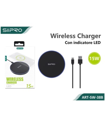 Caricatore Wireless con Indicatore LED 15W - SIIPRO SW-38B - Nero