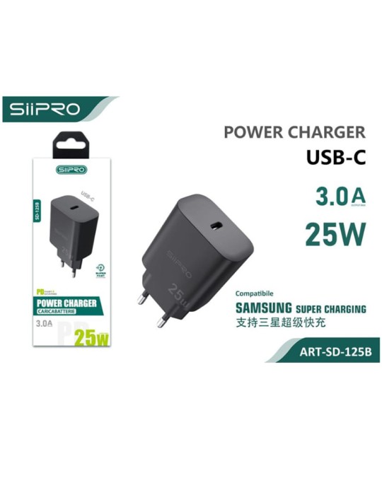 Alimentatore Power Charger USB-C - 3.0A - 25W - SIIPRO SD-125B - Nero