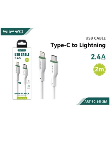 Cavo USB-C - Lightning - 2.4A - 2 Metri - Dati e Ricarica - SIIPRO SC-14i-2M