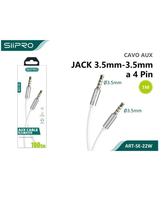 Cavo AUX 3.5mm-3.5mm a 4 Pin - 1 Metro - Bianco - SIIPRO SE-22W
