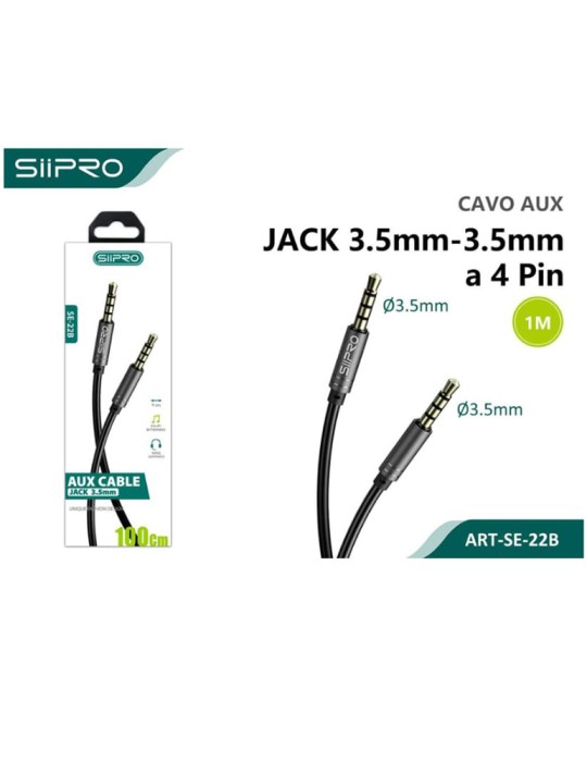 Cavo AUX 3.5mm-3.5mm a 4 Pin - 1 Metro - Nero - SIIPRO SE-22B