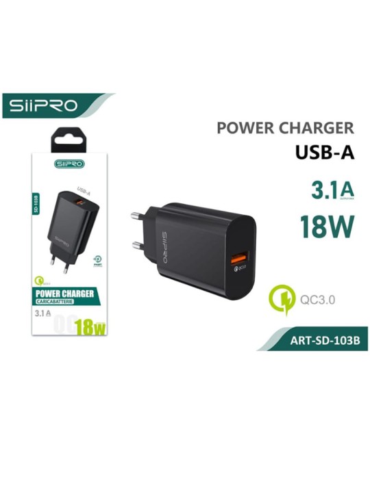 Caricatore Power Charger USB-A - 3.1A - 18W - SIIPRO SD-103B