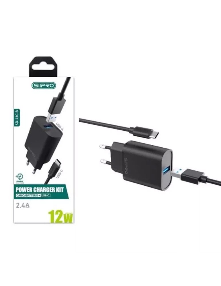 TRAVEL SIIPRO CON UNA PORTA USB DA 2,1A + CAVO USB C NERO SD-23C-N