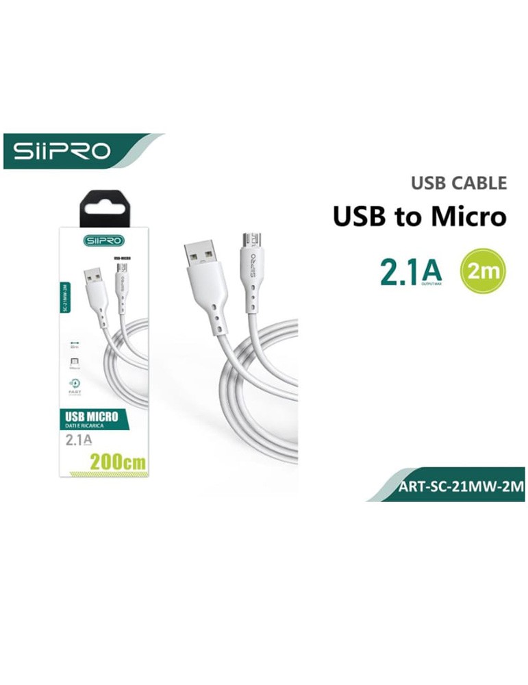 Cavo USB - Micro USB - 2.1A - 2 Metri - SIIPRO SC-21MW-2M