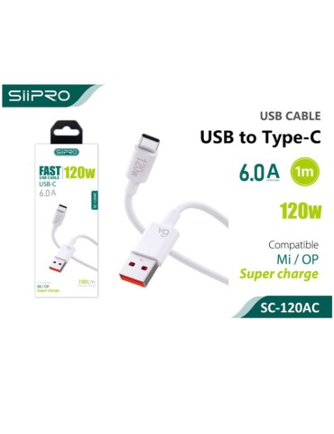 Cavo SUPERCHARGE USB - USB-C - 6.0A - 1 Metri - SIIPRO SC-120AC