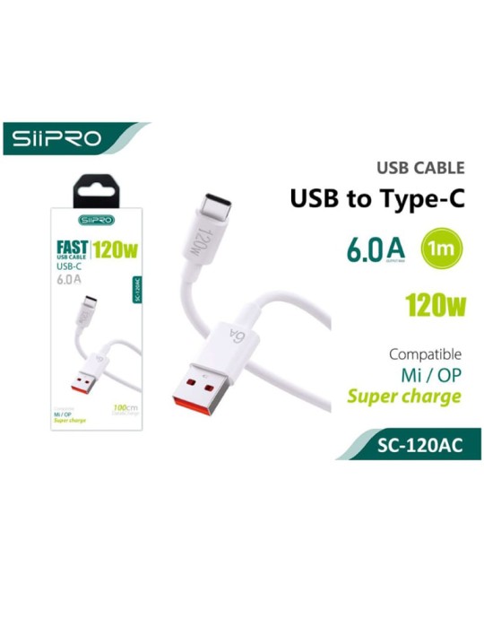 Cavo SUPERCHARGE USB - USB-C - 6.0A - 1 Metri - SIIPRO SC-120AC