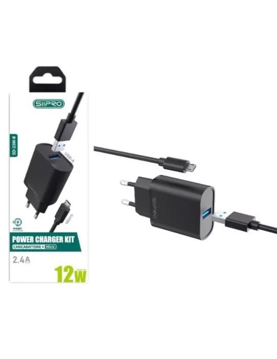 TRAVEL CHARGER - 1 USB DA 2.1A + CAVO MICRO USB NERO - SIIPRO SD-23M-N
