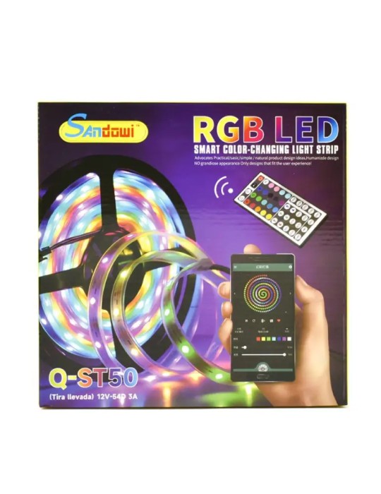 STRISCIA LED RGB AUTOADESIVA 5MT CON FUNZIONE AUDIO BLUETOOTH TELECOMANDO Q-ST50