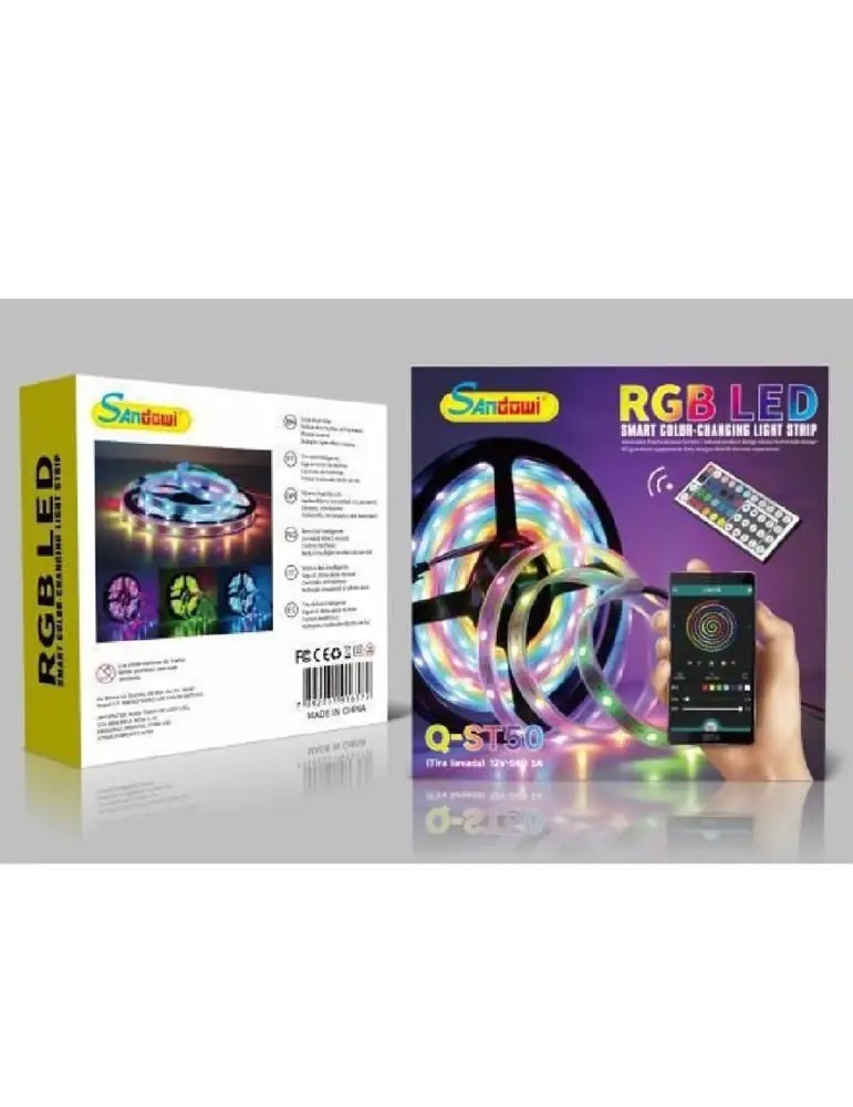 STRISCIA LED RGB AUTOADESIVA 5MT CON FUNZIONE AUDIO BLUETOOTH TELECOMANDO Q-ST50