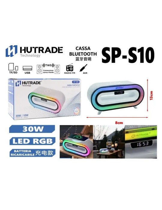 HUTRADE Cassa Bluetooth Portatile SP-S10 LED RGB 30W TWS Ricarica Wireless