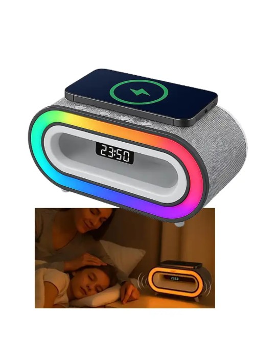 HUTRADE Cassa Bluetooth RGB con Ricarica wireless e Funzione Sveglia