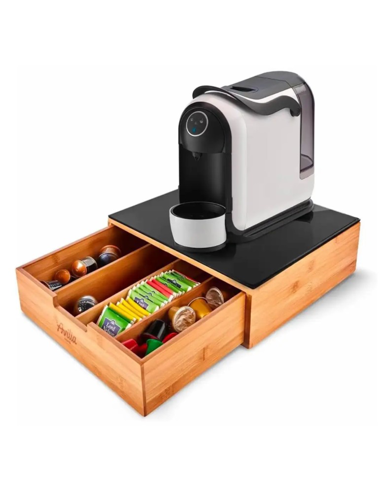 Porta Cialde Caffè e Porta Capsule in Bambù con Ripiano in Vetro Marmorizzato