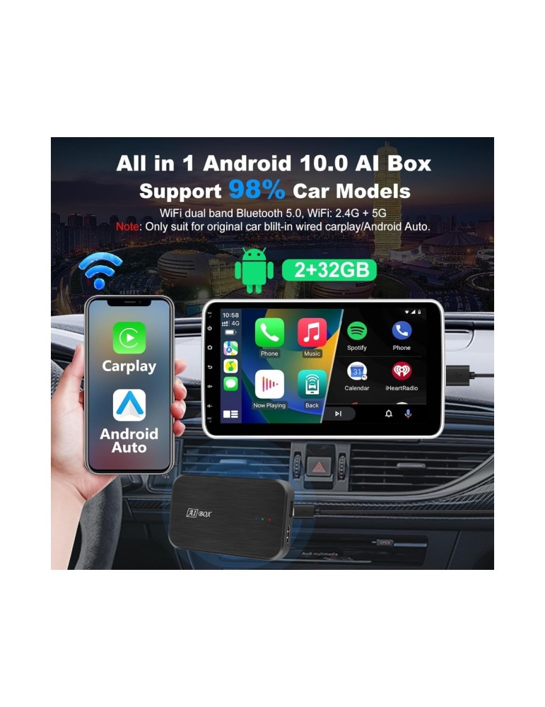 Android Auto Apple Carplay Ai Box 2+32G Wireless Senza Fili