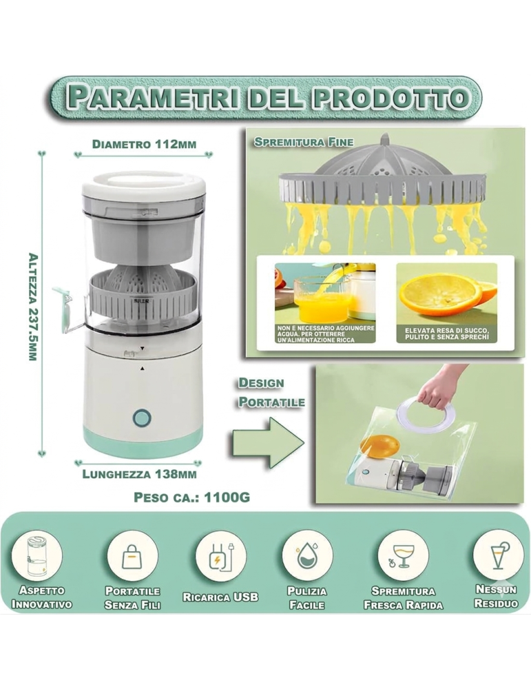 Spremiagrumi Elettrico Portatile | Ricaricabile USB