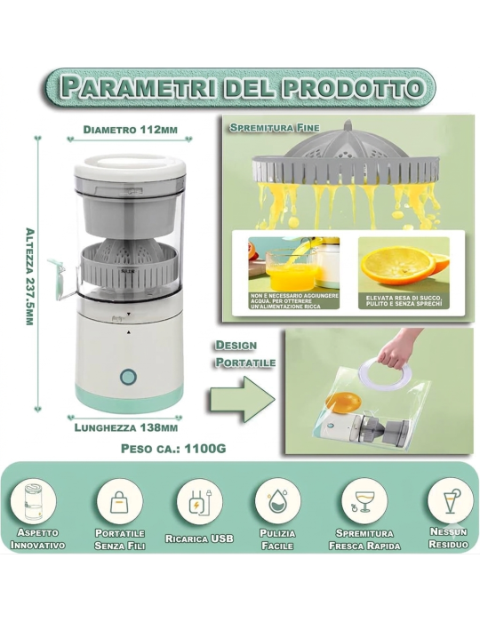 Spremiagrumi Elettrico Portatile | Ricaricabile USB