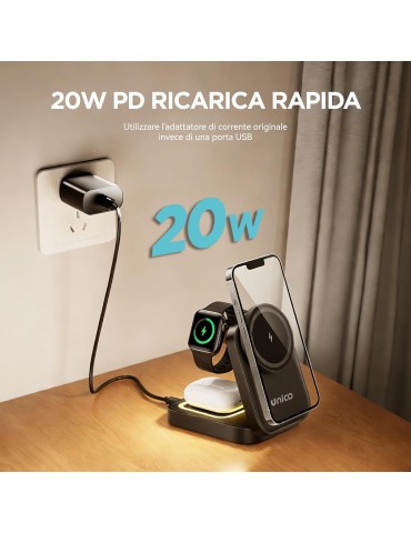 UNICO Caricatore Wireless 3 in 1 per iPhone 15W