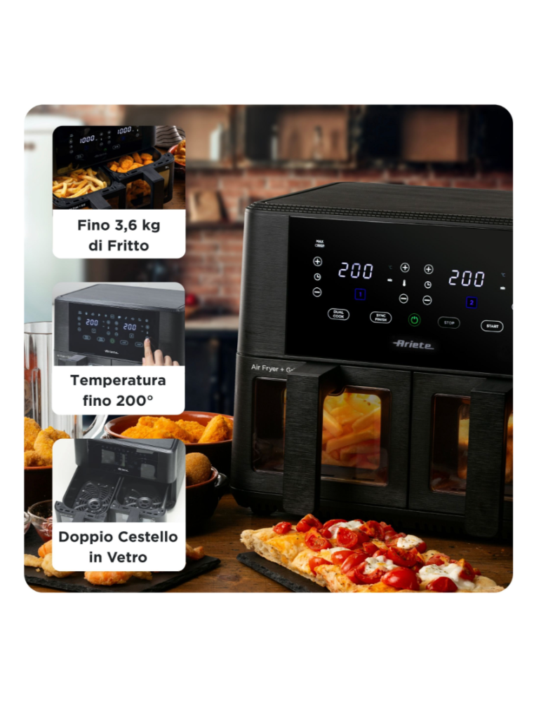 ARIETE FRIGGITRICE AD ARIA 9L DOPPIA CON CESTELLO TRASPARENTE