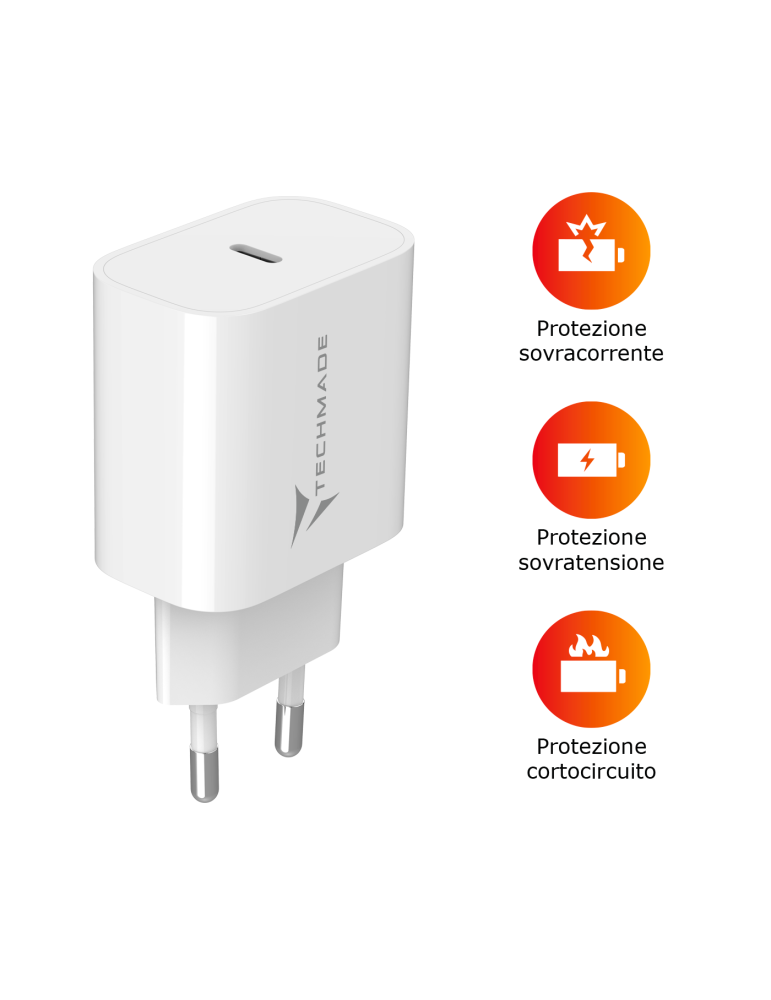 TECHMADE CARICABATTERIE 20W CON UNA PORTA USB-C