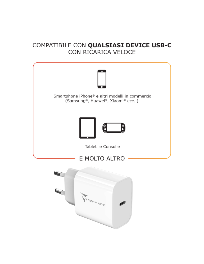 TECHMADE CARICABATTERIE 20W CON UNA PORTA USB-C