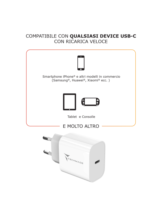 TECHMADE CARICABATTERIE 20W CON UNA PORTA USB-C