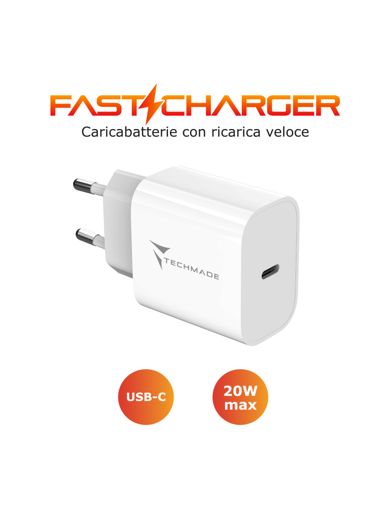 TECHMADE CARICABATTERIE 20W CON UNA PORTA USB-C