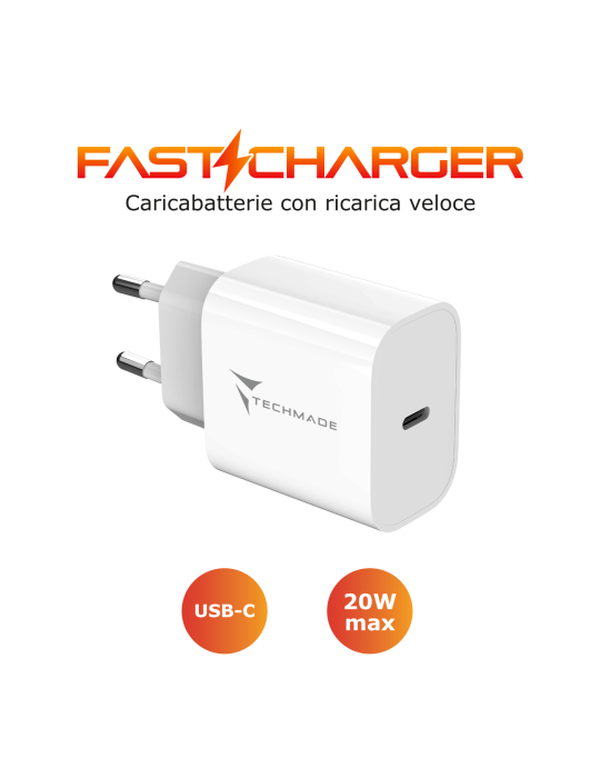 TECHMADE CARICABATTERIE 20W CON UNA PORTA USB-C